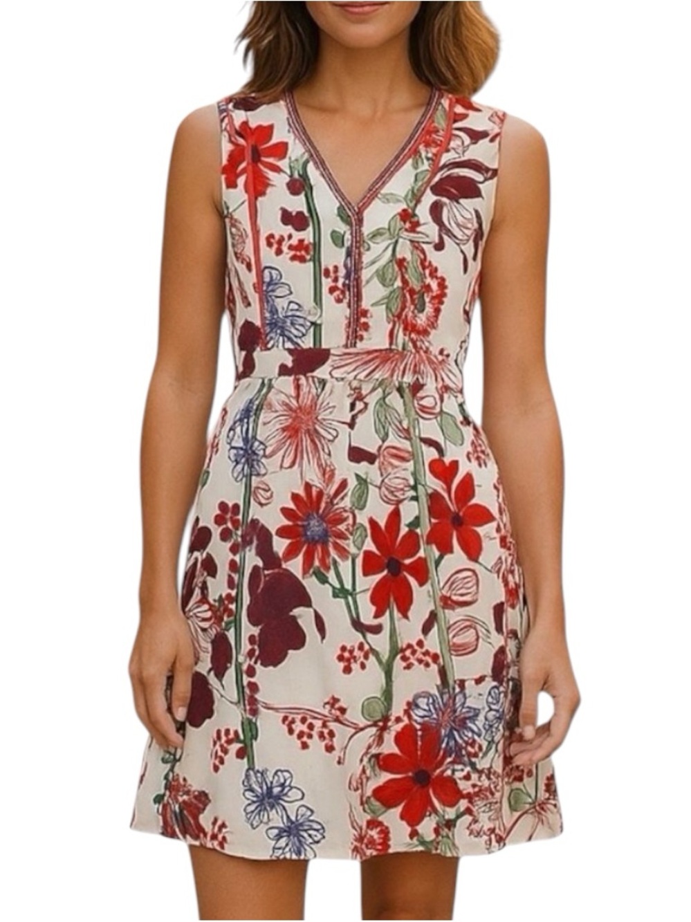 Jade Cream Red Lace Floral Sleeveless Dress NWOT Size M CottageCore